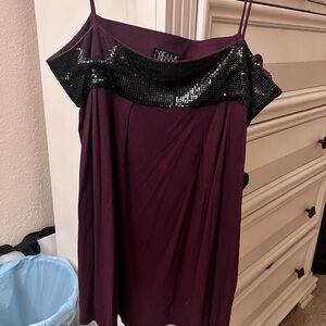 Dream Society - Purple Off-Shoulder Dress with Black Sequin Detail (S)